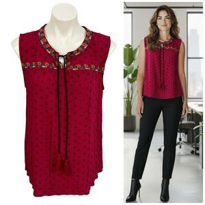Caffe Marrakech Top Womens Size Medium Red Boho Blouse Resort Work Office Casual